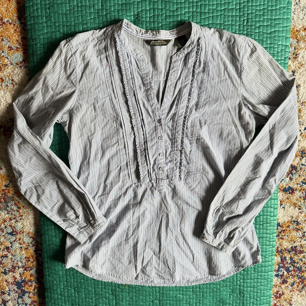 NEW Vintage Eddie Bauer Women's M Long Sleeve Henley 1/2 Button Up 100% Cotton